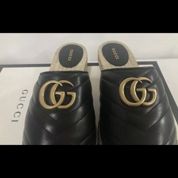 Gucci Marmont Leather GG Espadrille Mules Sz 36.5 EU - Picture 13 of 15